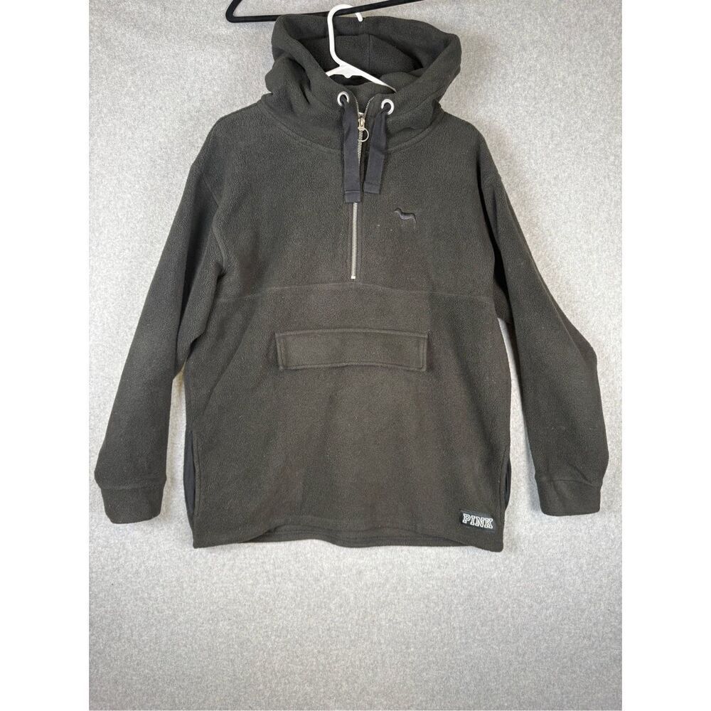 Victorias Secret Pink Womens Large Pullover midweight Hoodie Gray 1/2 Zip Front